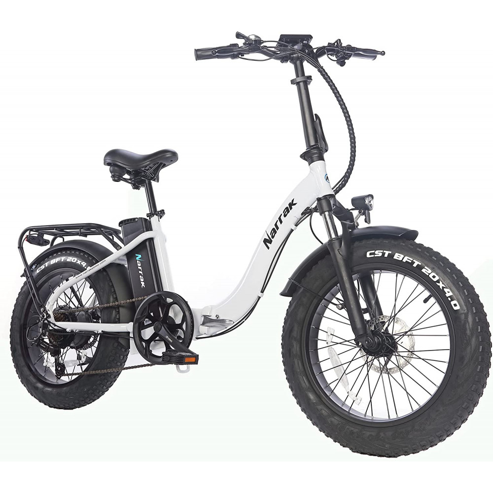 Narrak 48V 500W 13AH 20"x4.0 Fat Tire Step-Thru Folding Electric Bicycle (Color: White)