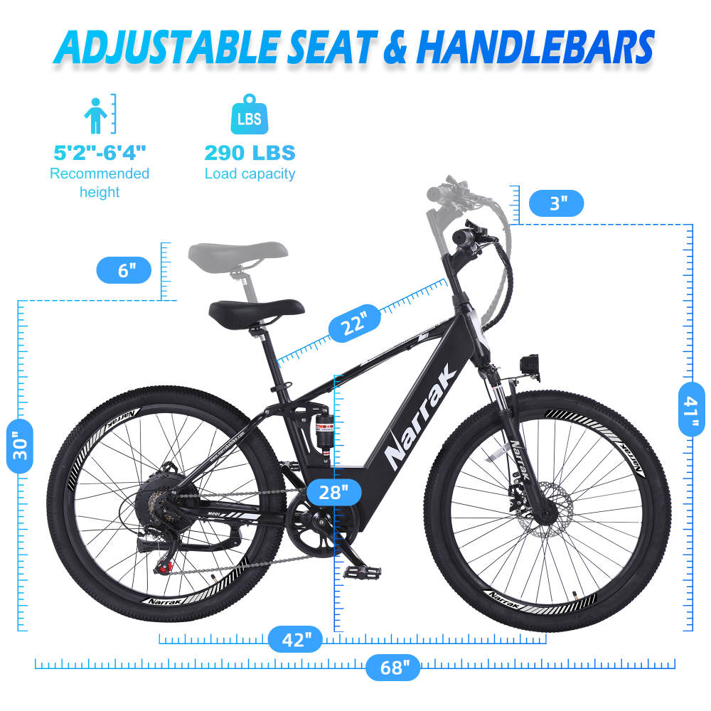 Narrak 48V 750W 13AH 26" Step-Over Mountain Electric Bicycle (Color: Black)