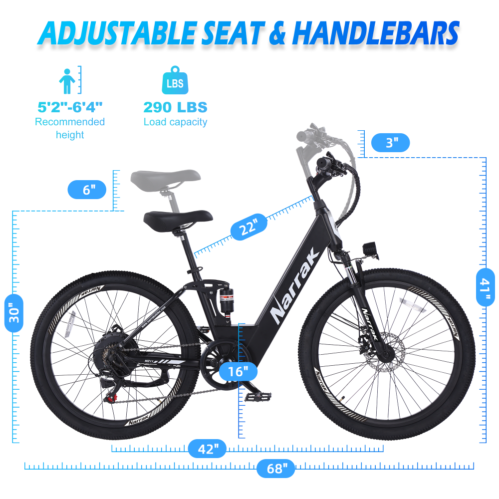 Narrak 48V 750W 13AH 26" Step-Thru Mountain Electric Bicycle (Color: Black) (No Fender & Rack)