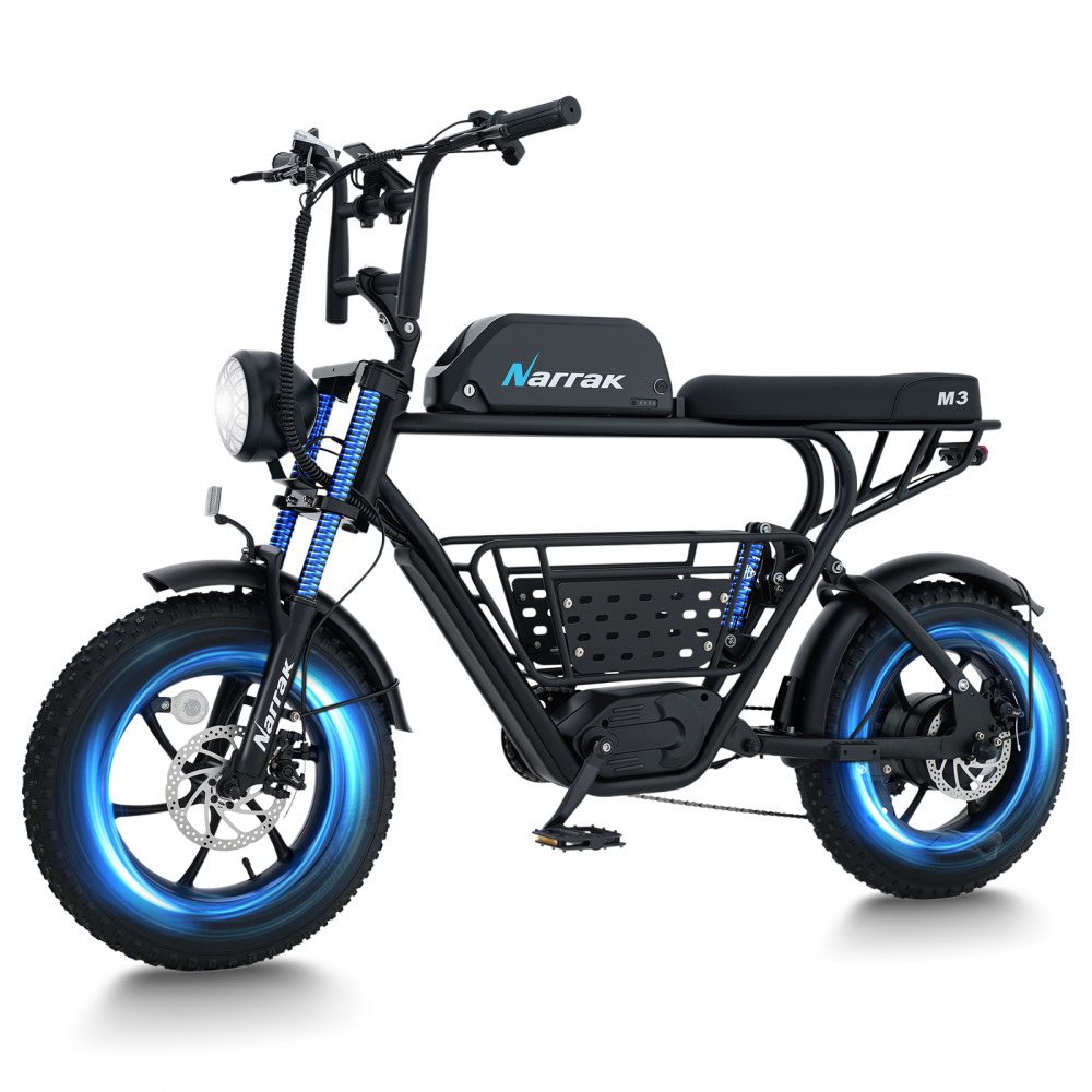 Narrak Electric Bike for Adults,1100W Peak Motor 16"x 4.0 Fat Tires 28MPH E-Bike, 48V Removable Battery Dirt Bike, Dual Suspension & Brakes Motorcycle, 7-Speed