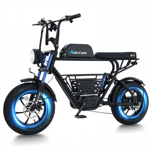 Narrak M3 1100W Peak motor 16"x 4.0 Fat Tires 28MPH, Removable Battery, Dual Suspension & Brake, 7-Speed Narrak M3 1100W Peak motor 16"x 4.0 Fat Tires 28MPH, Removable Battery, Dual Suspension & Brake, 7-Speed