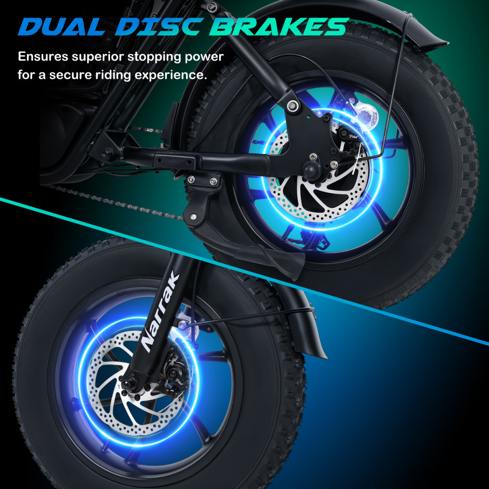 Narrak Electric Bike for Adults,1100W Peak Motor 16"x 4.0 Fat Tires 28MPH E-Bike, 48V Removable Battery Dirt Bike, Dual Suspension & Brakes Motorcycle, 7-Speed