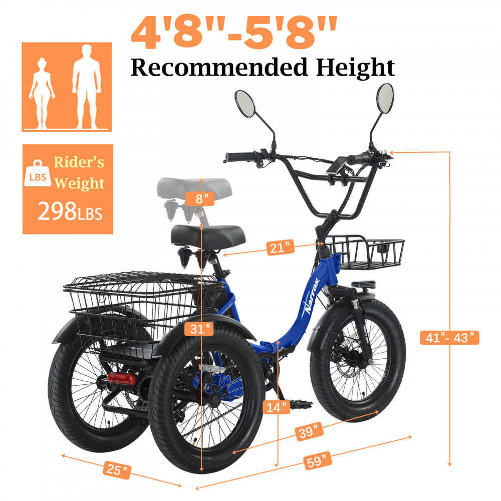 Narrak 350W Step-Thru Folding Electric Trike (Blue) Narrak 350W Step-Thru Folding Electric Trike (Blue)