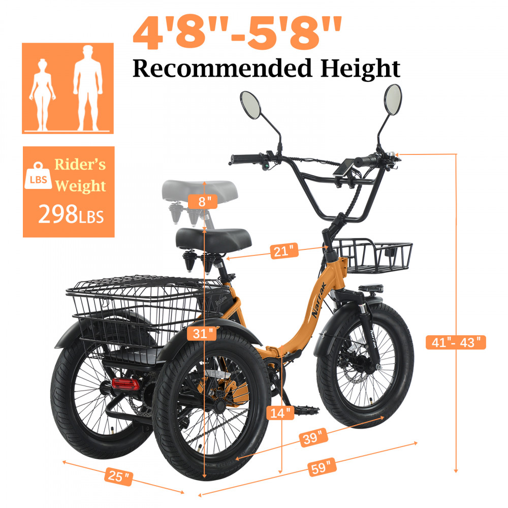 Narrak 350W Step-Thru Folding Electric Trike (Orange) Narrak 350W Step-Thru Folding Electric Trike (Orange)