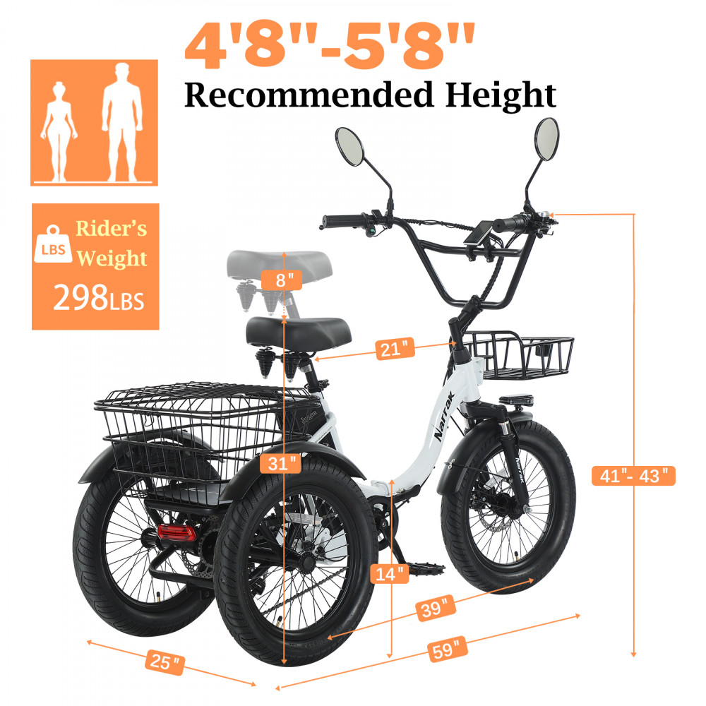 Narrak 350W Step-Thru Folding Electric Trike (White)