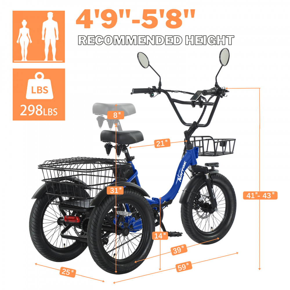 Narrak 350W Step-Thru Folding Electric Trike (Blue) Narrak 350W Step-Thru Folding Electric Trike (Blue)