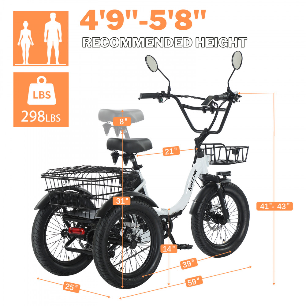 Narrak 350W Step-Thru Folding Electric Trike (White) Narrak 350W Step-Thru Folding Electric Trike (White)