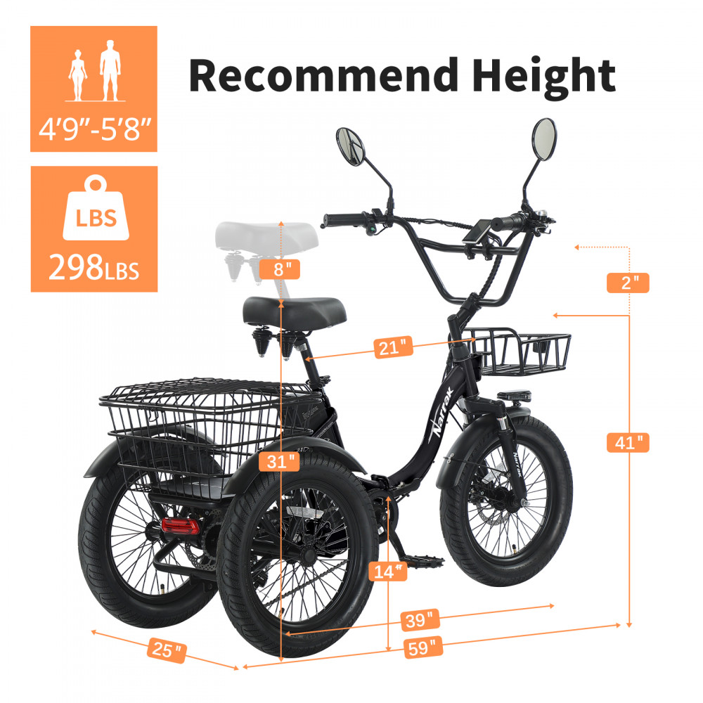 Narrak 350W Step-Thru Folding Electric Trike (Black)