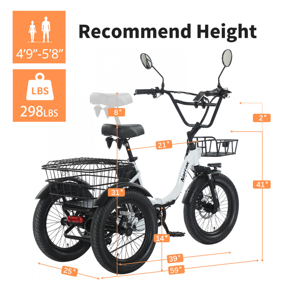 Narrak 350W Step-Thru Folding Electric Trike (White) Narrak 350W Step-Thru Folding Electric Trike (White)