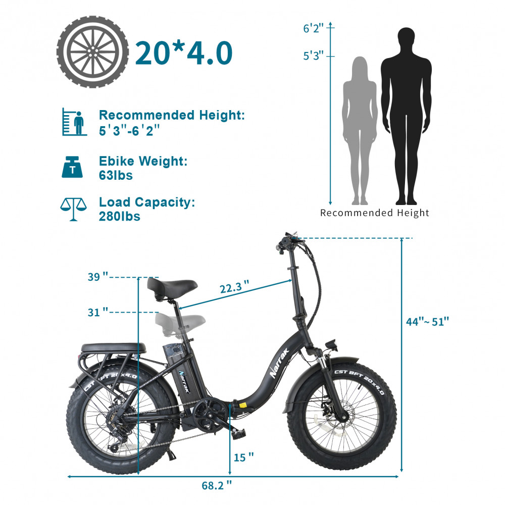 Narrak 48V 750W 13AH 20"x4.0 Fat Tire Step-Thru Folding Electric Bicycle (Color: White)