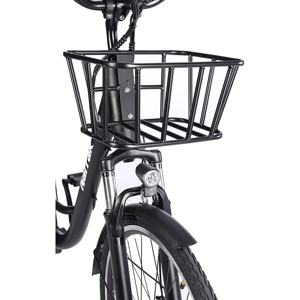 Black bicycle with cheap basket