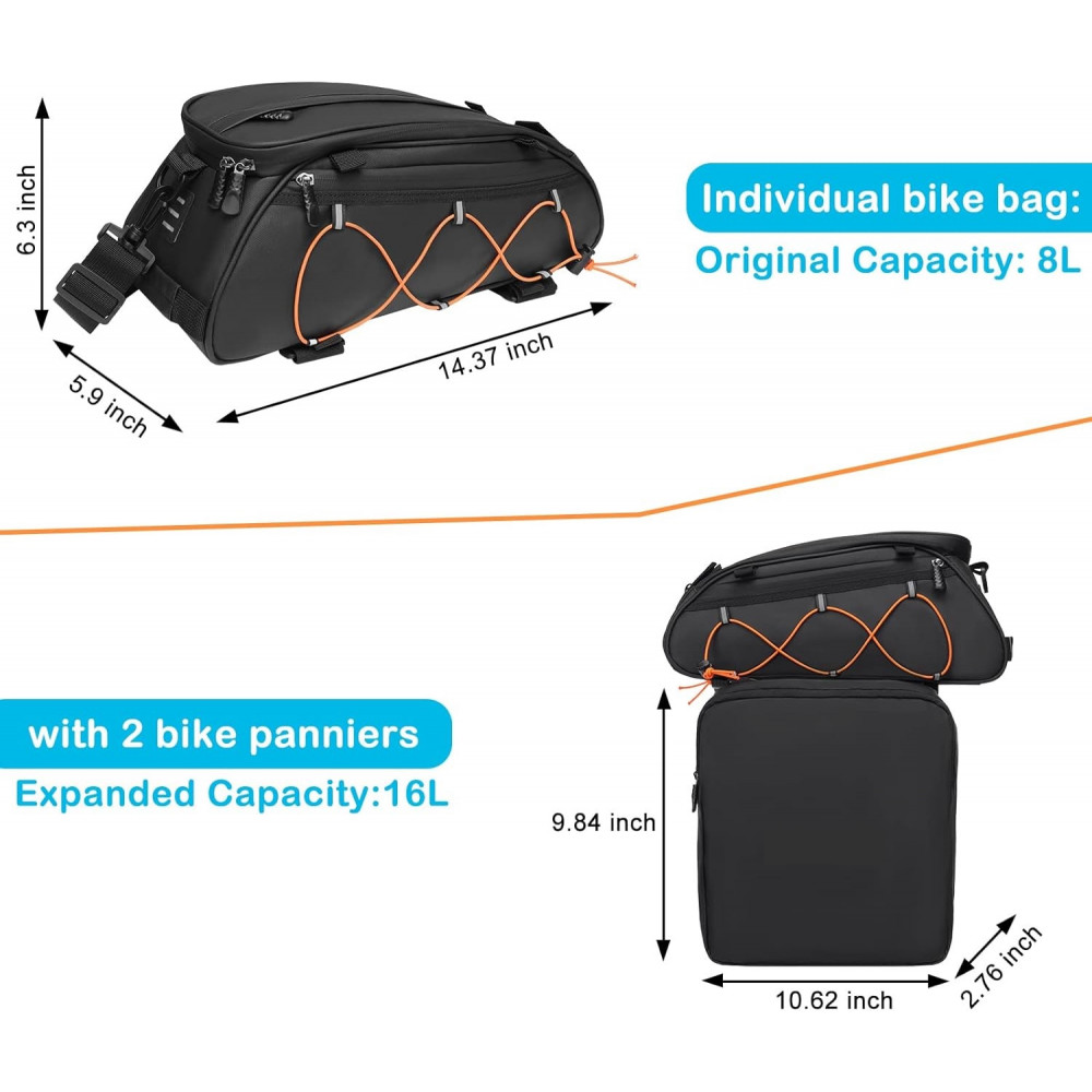 Rear Bike Rack Bag/Bike Panniers Waterproof Bicycle Ebike Saddle Bag Cycling Pannier Trunk Carrier with Reflector & Adjustable Cord Rear Bike Rack Bag/Bike Panniers Waterproof Bicycle Ebike Saddle Bag Cycling Pannier Trunk Carrier with Reflector & Adjustable Cord