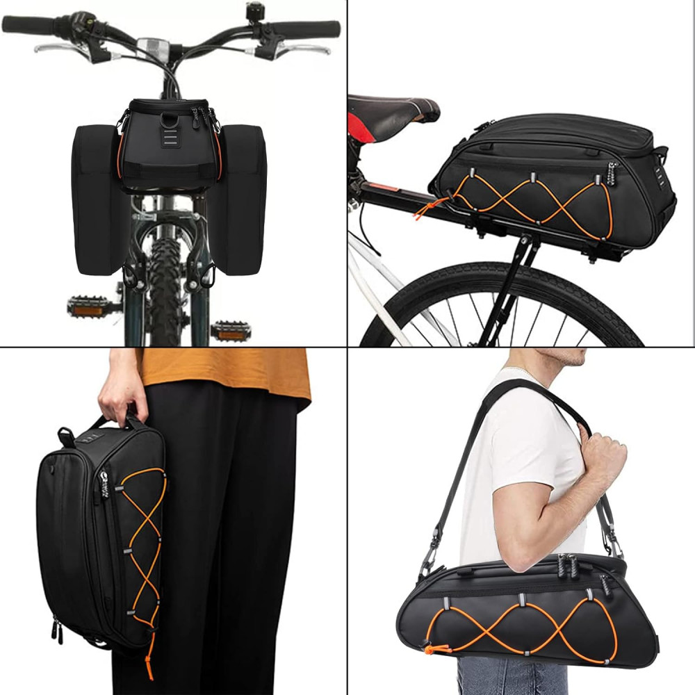 Rear Bike Rack Bag/Bike Panniers Waterproof Bicycle Ebike Saddle Bag Cycling Pannier Trunk Carrier with Reflector & Adjustable Cord Rear Bike Rack Bag/Bike Panniers Waterproof Bicycle Ebike Saddle Bag Cycling Pannier Trunk Carrier with Reflector & Adjustable Cord