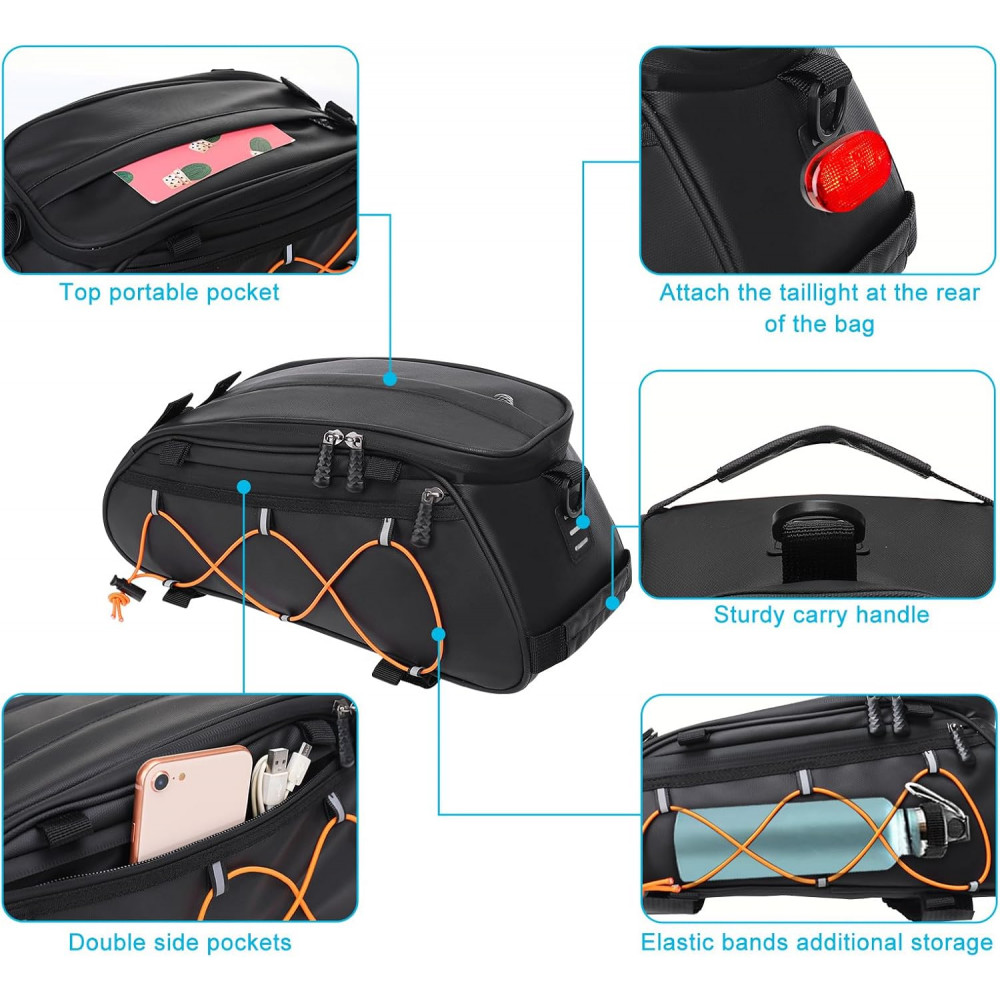Rear Bike Rack Bag/Bike Panniers Waterproof Bicycle Ebike Saddle Bag Cycling Pannier Trunk Carrier with Reflector & Adjustable Cord Rear Bike Rack Bag/Bike Panniers Waterproof Bicycle Ebike Saddle Bag Cycling Pannier Trunk Carrier with Reflector & Adjustable Cord